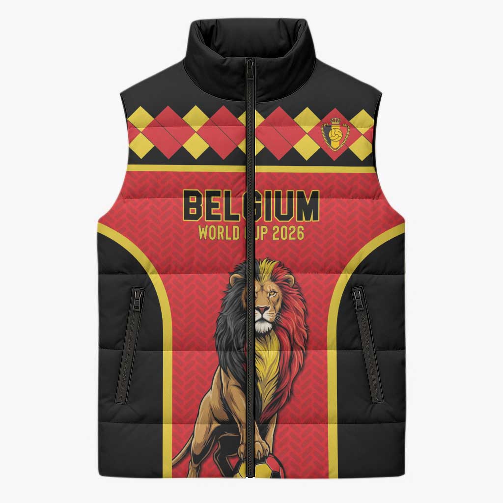 Custom World Football 2026 Belgium Sleeveless Puffer Jacket Belgian Lion Go Champions - Wonder Print Shop
