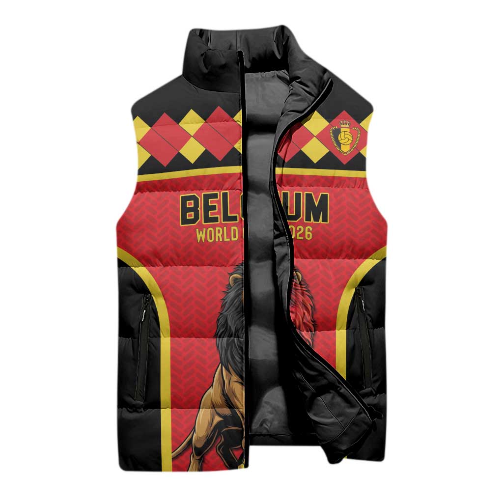 Custom World Football 2026 Belgium Sleeveless Puffer Jacket Belgian Lion Go Champions - Wonder Print Shop