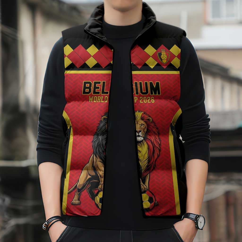Custom World Football 2026 Belgium Sleeveless Puffer Jacket Belgian Lion Go Champions - Wonder Print Shop