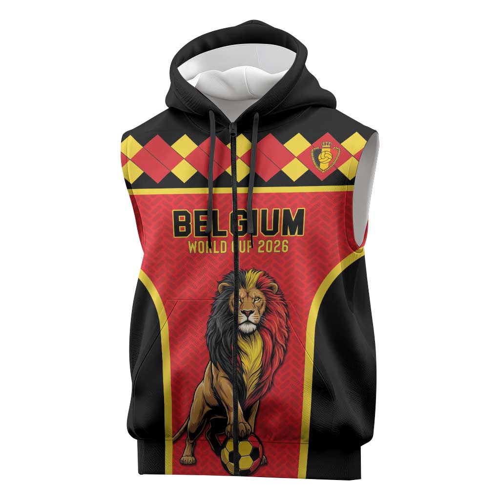 Custom World Football 2026 Belgium Sleeveless Zip Hoodie Belgian Lion Go Champions - Wonder Print Shop