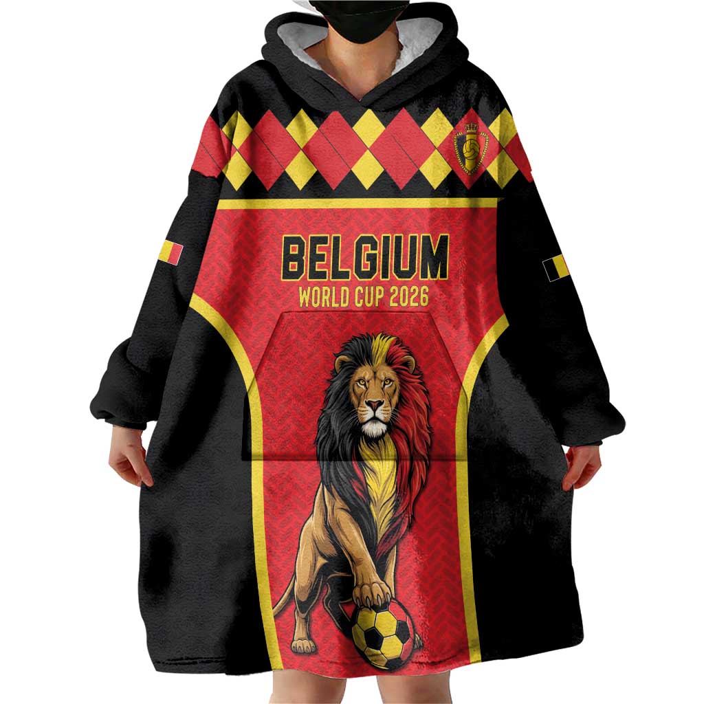 Custom World Football 2026 Belgium Wearable Blanket Hoodie Belgian Lion Go Champions - Wonder Print Shop