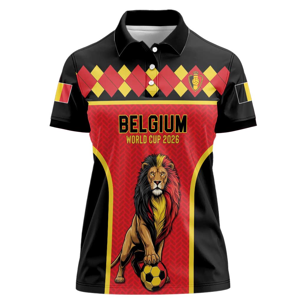 Custom World Football 2026 Belgium Women Polo Shirt Belgian Lion Go Champions - Wonder Print Shop
