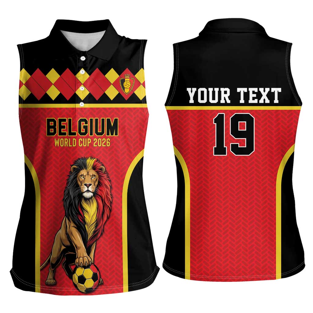 Custom World Football 2026 Belgium Women Sleeveless Polo Shirt Belgian Lion Go Champions - Wonder Print Shop