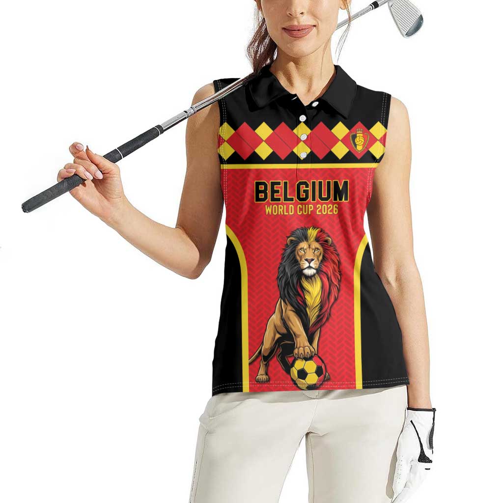 Custom World Football 2026 Belgium Women Sleeveless Polo Shirt Belgian Lion Go Champions - Wonder Print Shop