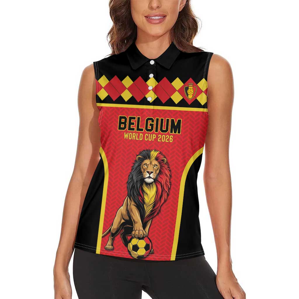 Custom World Football 2026 Belgium Women Sleeveless Polo Shirt Belgian Lion Go Champions - Wonder Print Shop