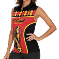 Custom World Football 2026 Belgium Women Sleeveless Polo Shirt Belgian Lion Go Champions - Wonder Print Shop