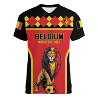 Custom World Football 2026 Belgium Women V-Neck T-Shirt Belgian Lion Go Champions - Wonder Print Shop