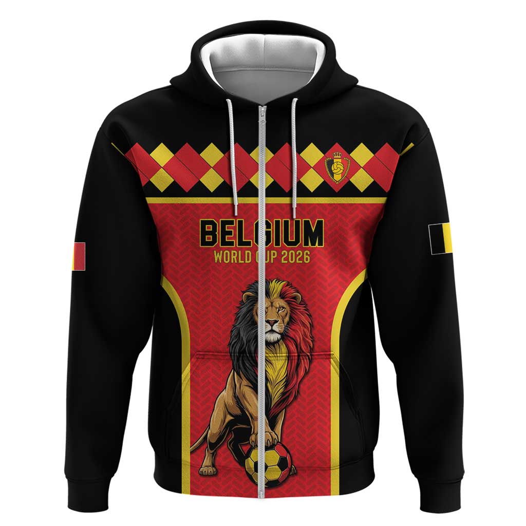 Custom World Football 2026 Belgium Zip Hoodie Belgian Lion Go Champions - Wonder Print Shop