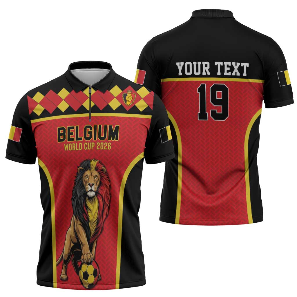 Custom World Football 2026 Belgium Zipper Polo Shirt Belgian Lion Go Champions - Wonder Print Shop