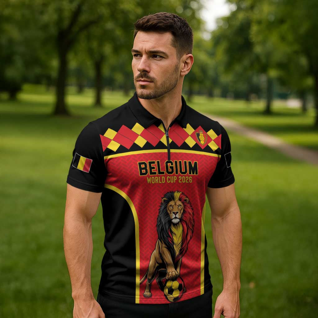 Custom World Football 2026 Belgium Zipper Polo Shirt Belgian Lion Go Champions - Wonder Print Shop
