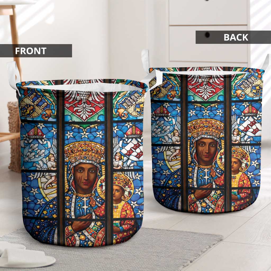 Polish Black Madonna of Czestochowa Laundry Basket Our Lady of Poland Stained Glass