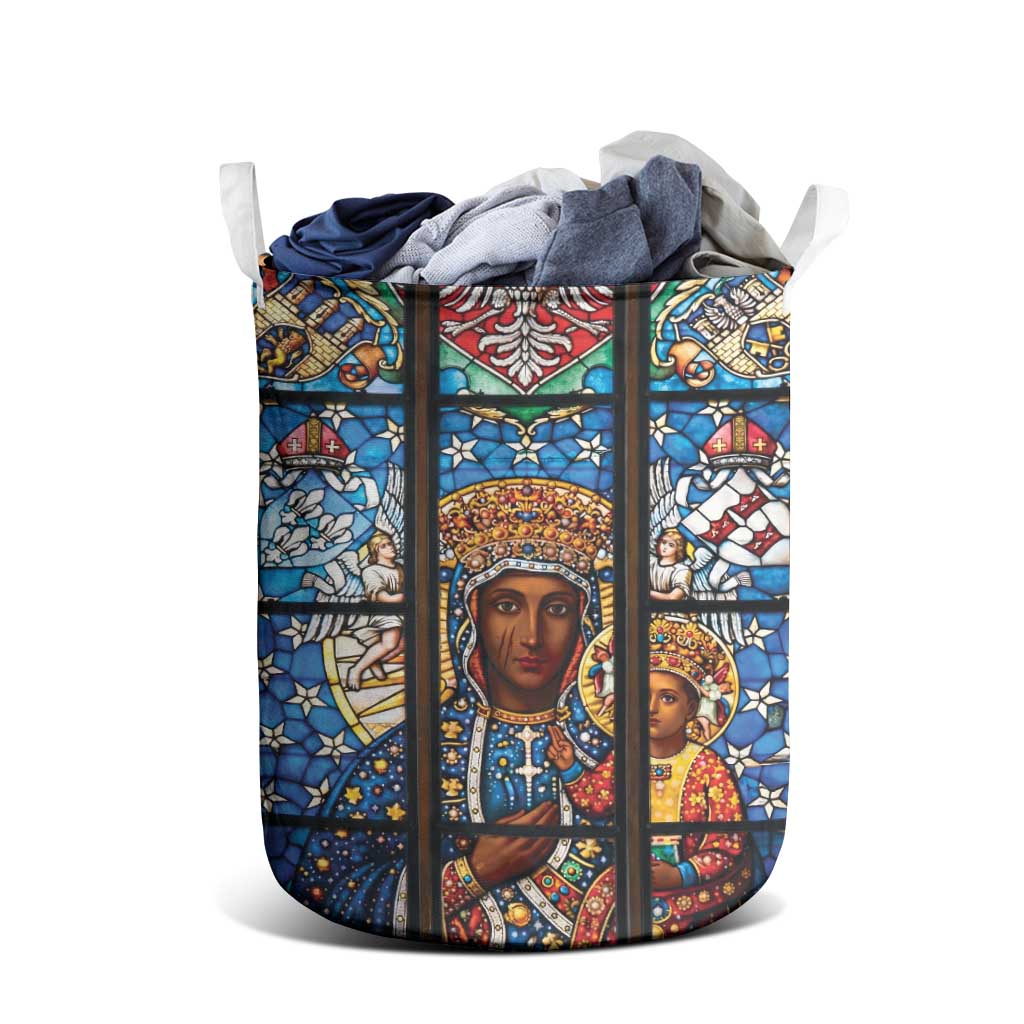 Polish Black Madonna of Czestochowa Laundry Basket Our Lady of Poland Stained Glass