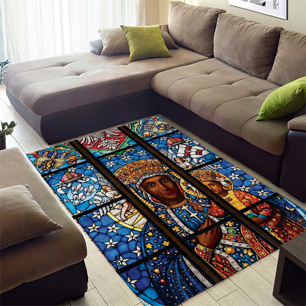 Polish Black Madonna of Czestochowa Area Rug Our Lady of Poland Stained Glass
