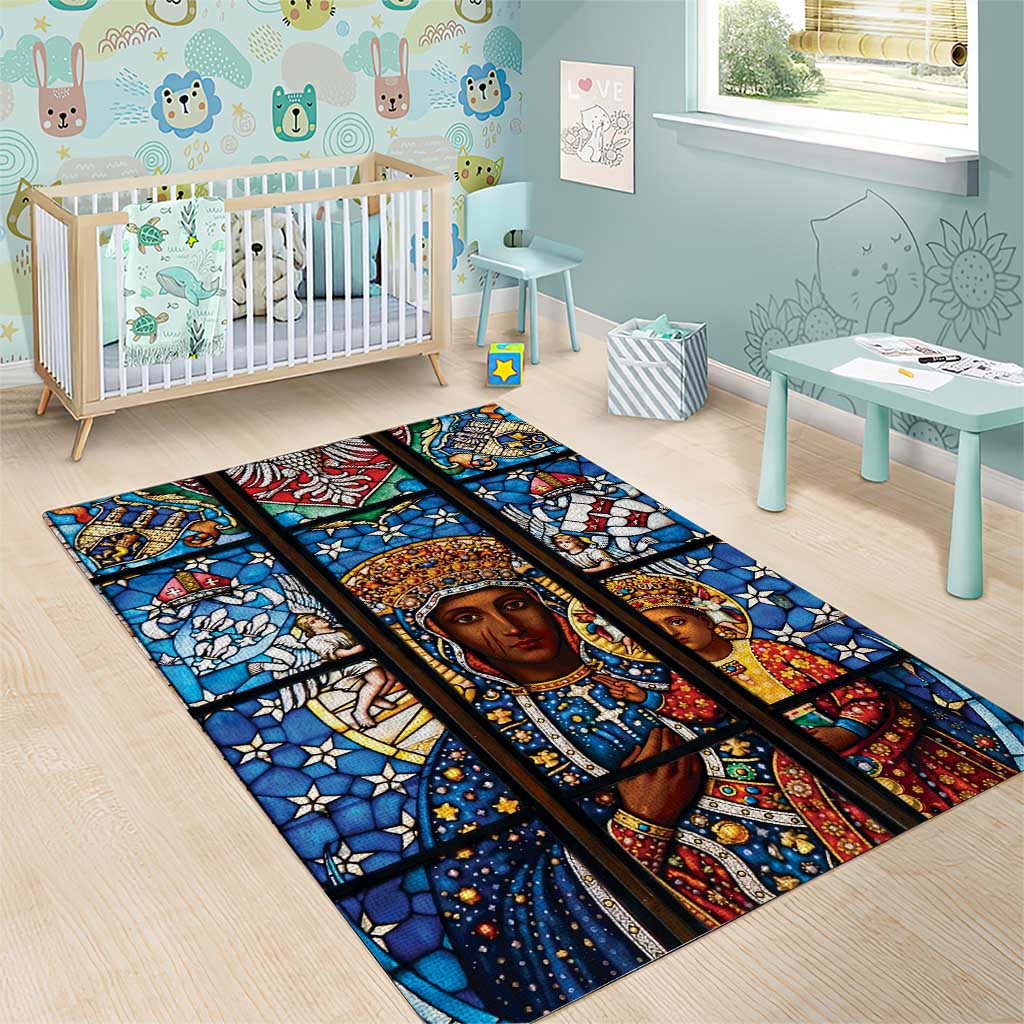 Polish Black Madonna of Czestochowa Area Rug Our Lady of Poland Stained Glass