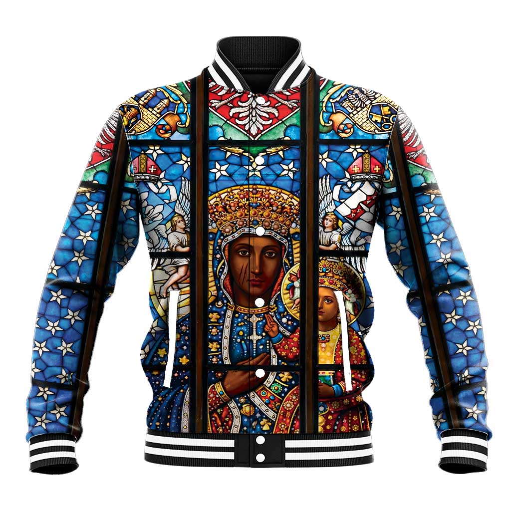 Polish Black Madonna of Czestochowa Baseball Jacket Our Lady of Poland Stained Glass