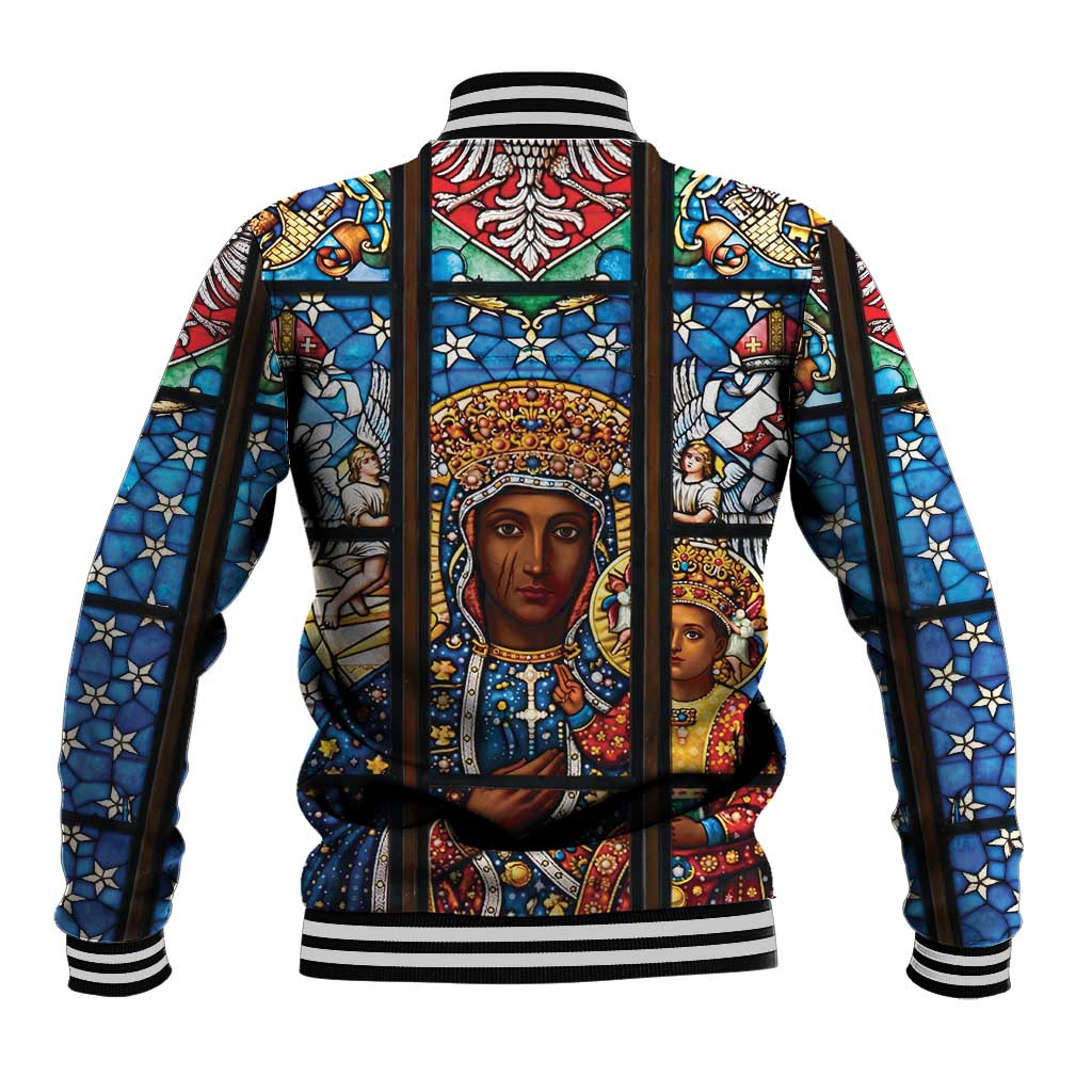 Polish Black Madonna of Czestochowa Baseball Jacket Our Lady of Poland Stained Glass