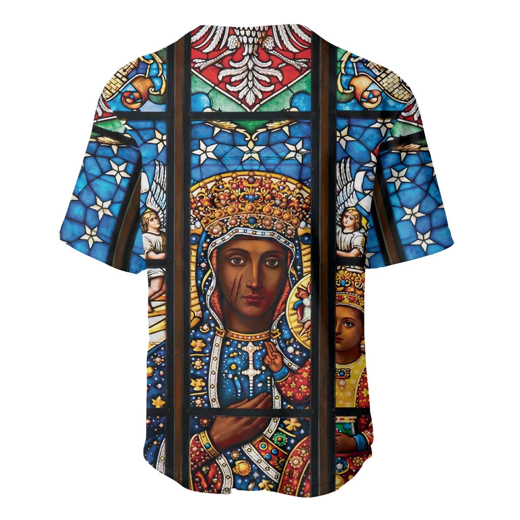 Polish Black Madonna of Czestochowa Baseball Jersey Our Lady of Poland Stained Glass