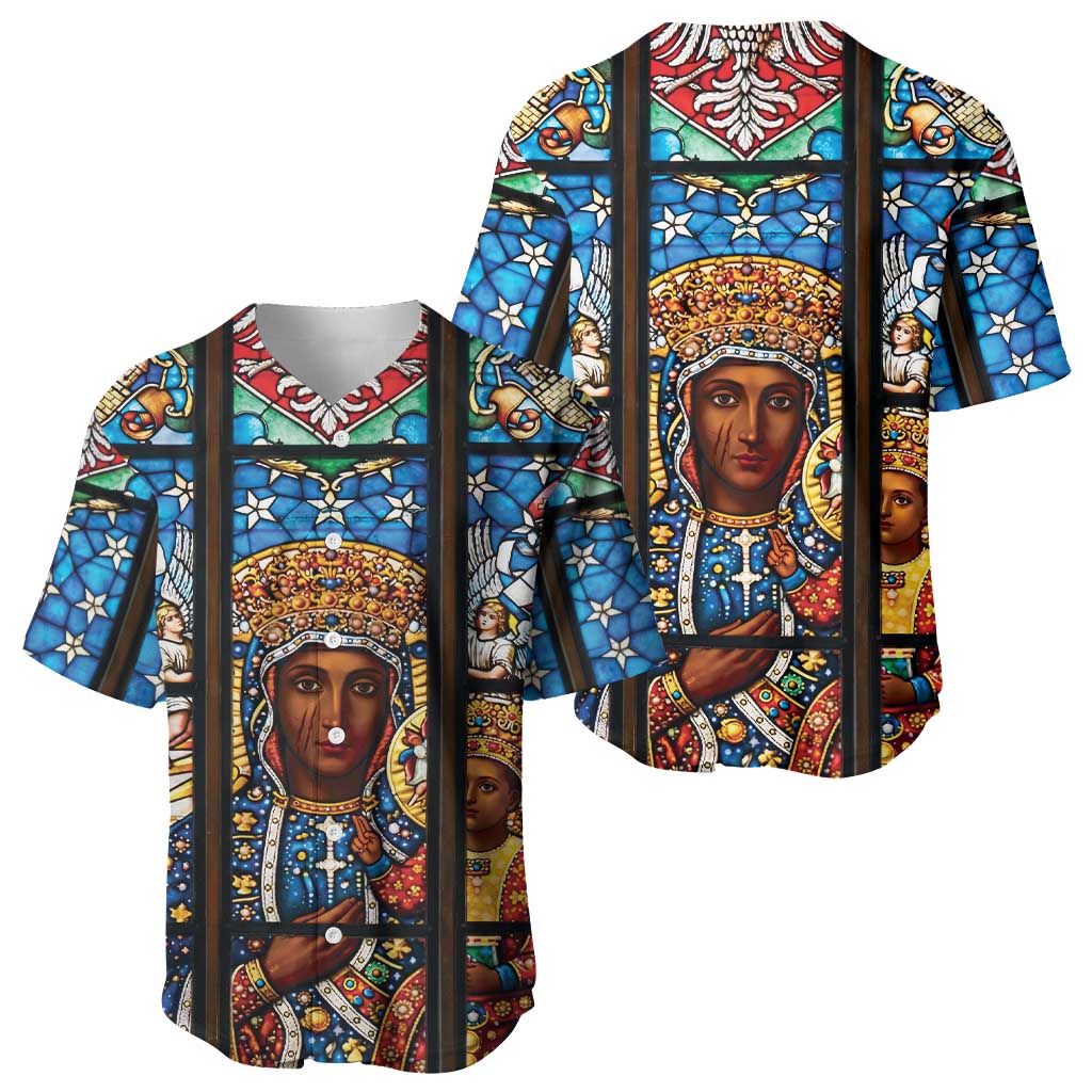Polish Black Madonna of Czestochowa Baseball Jersey Our Lady of Poland Stained Glass