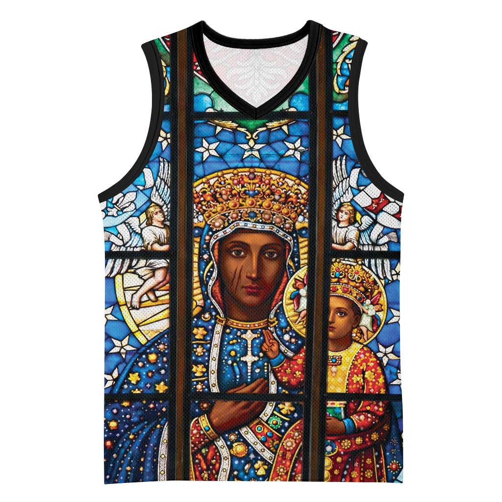 Polish Black Madonna of Czestochowa Basketball Jersey Our Lady of Poland Stained Glass