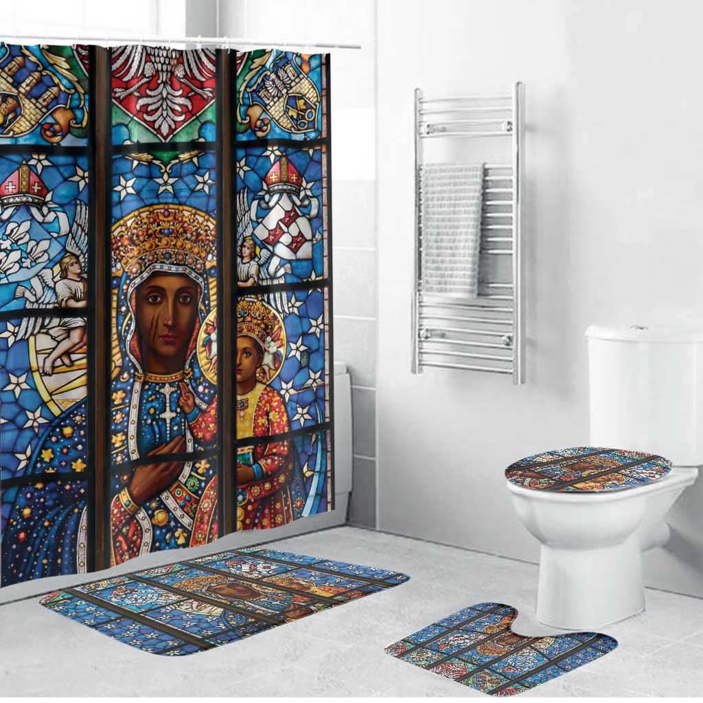 Polish Black Madonna of Czestochowa Bathroom Set Our Lady of Poland Stained Glass