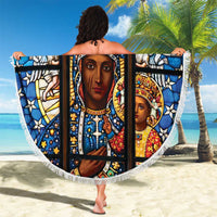 Polish Black Madonna of Czestochowa Beach Blanket Our Lady of Poland Stained Glass