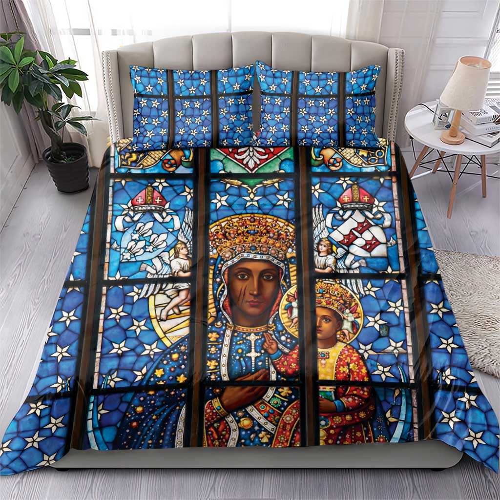 Polish Black Madonna of Czestochowa Bedding Set Our Lady of Poland Stained Glass