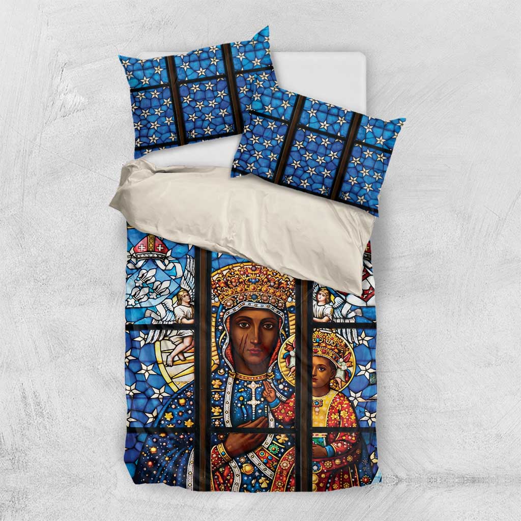 Polish Black Madonna of Czestochowa Bedding Set Our Lady of Poland Stained Glass