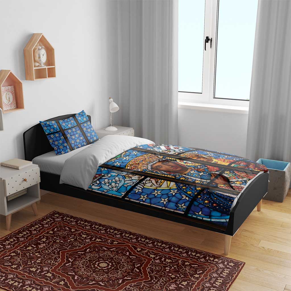 Polish Black Madonna of Czestochowa Bedding Set Our Lady of Poland Stained Glass
