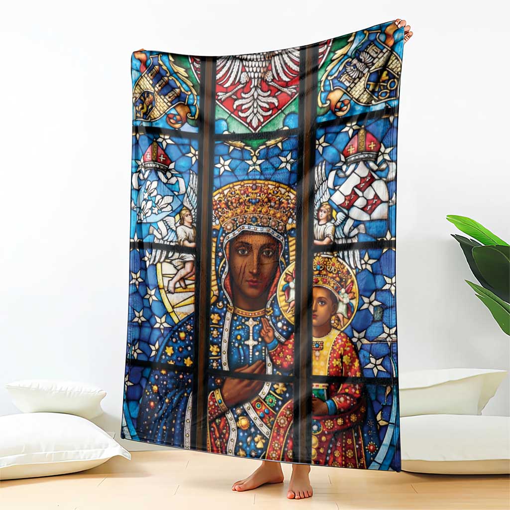 Polish Black Madonna of Czestochowa Blanket Our Lady of Poland Stained Glass