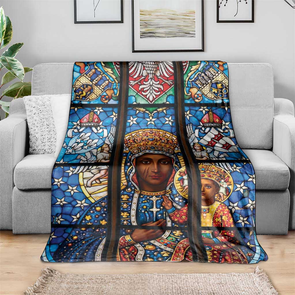 Polish Black Madonna of Czestochowa Blanket Our Lady of Poland Stained Glass