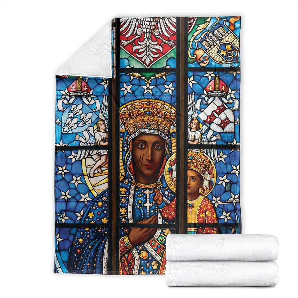 Polish Black Madonna of Czestochowa Blanket Our Lady of Poland Stained Glass