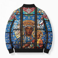 Polish Black Madonna of Czestochowa Bomber Puffer Jacket Our Lady of Poland Stained Glass