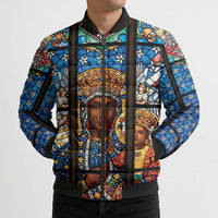 Polish Black Madonna of Czestochowa Bomber Puffer Jacket Our Lady of Poland Stained Glass