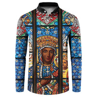 Polish Black Madonna of Czestochowa Button Sweatshirt Our Lady of Poland Stained Glass