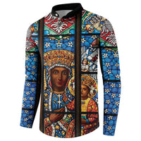 Polish Black Madonna of Czestochowa Button Sweatshirt Our Lady of Poland Stained Glass