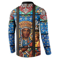 Polish Black Madonna of Czestochowa Button Sweatshirt Our Lady of Poland Stained Glass