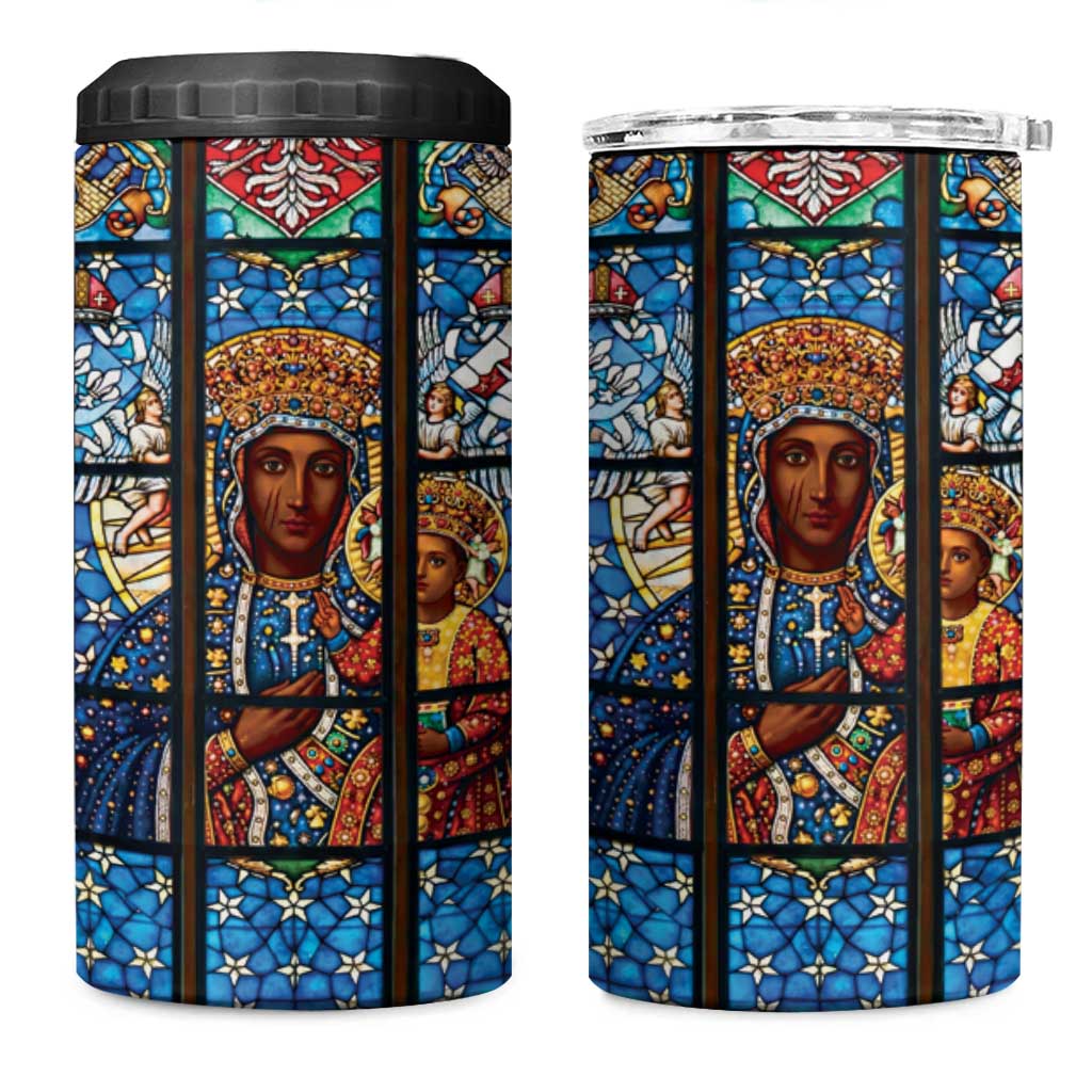 Polish Black Madonna of Czestochowa 4 in 1 Can Cooler Tumbler Our Lady of Poland Stained Glass