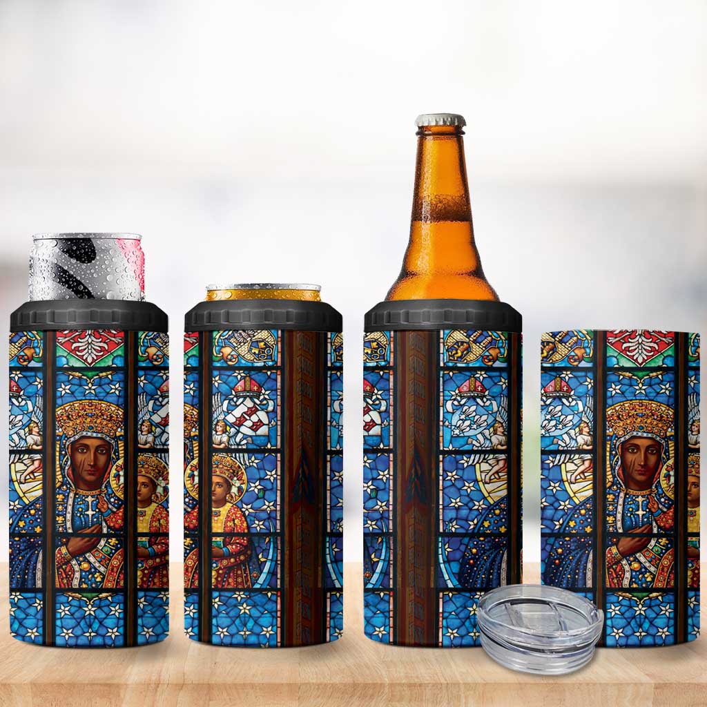 Polish Black Madonna of Czestochowa 4 in 1 Can Cooler Tumbler Our Lady of Poland Stained Glass