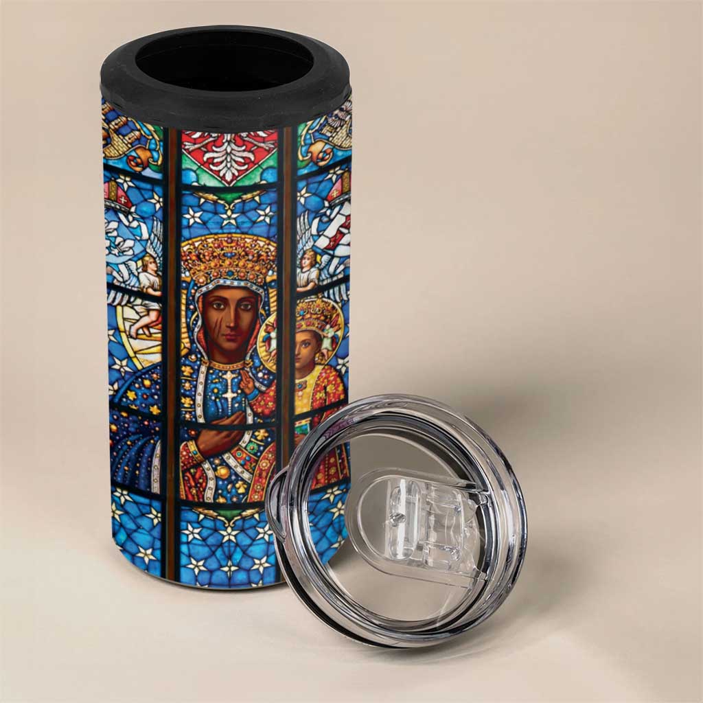 Polish Black Madonna of Czestochowa 4 in 1 Can Cooler Tumbler Our Lady of Poland Stained Glass