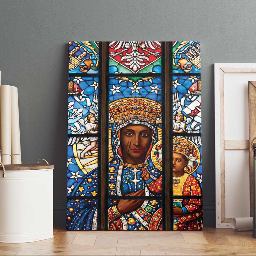 Polish Black Madonna of Czestochowa Canvas Wall Art Our Lady of Poland Stained Glass