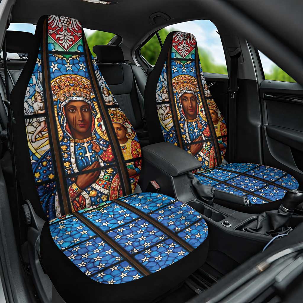 Polish Black Madonna of Czestochowa Car Seat Cover Our Lady of Poland Stained Glass