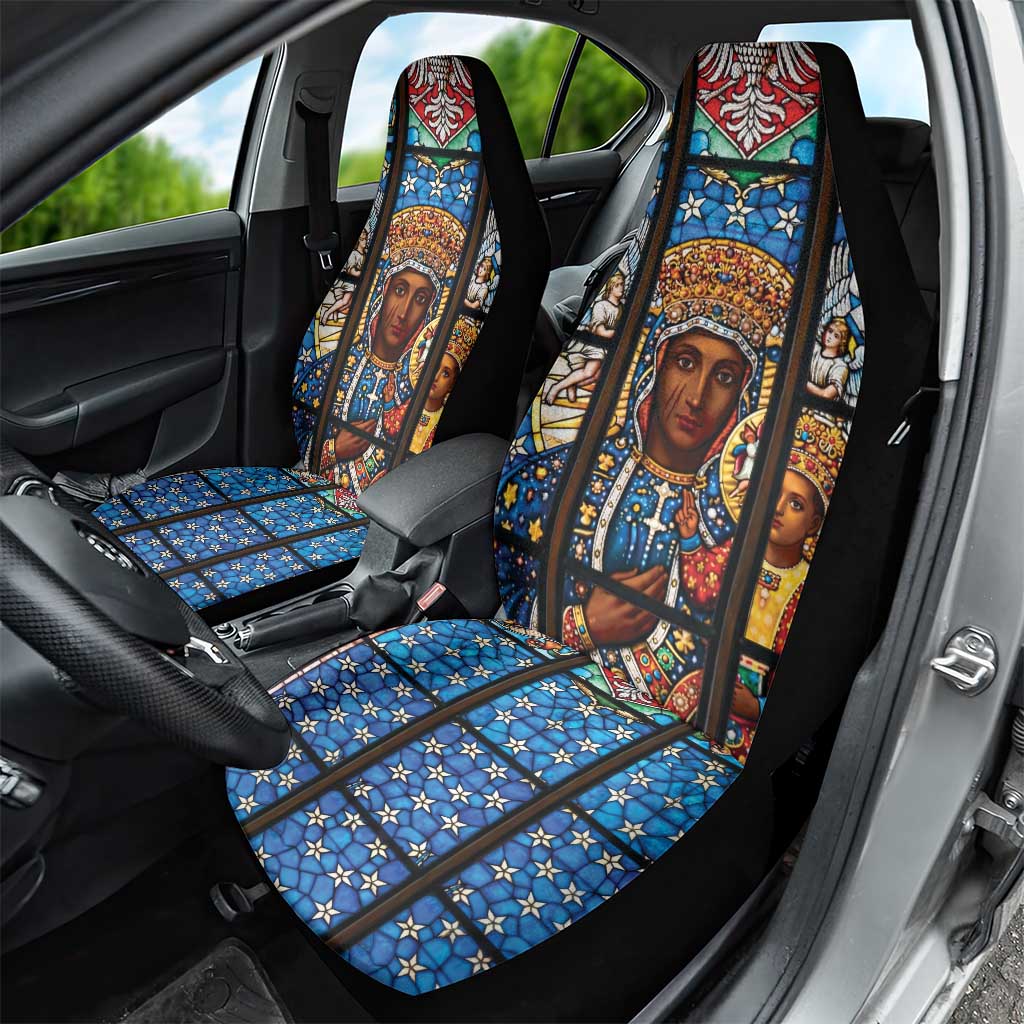 Polish Black Madonna of Czestochowa Car Seat Cover Our Lady of Poland Stained Glass