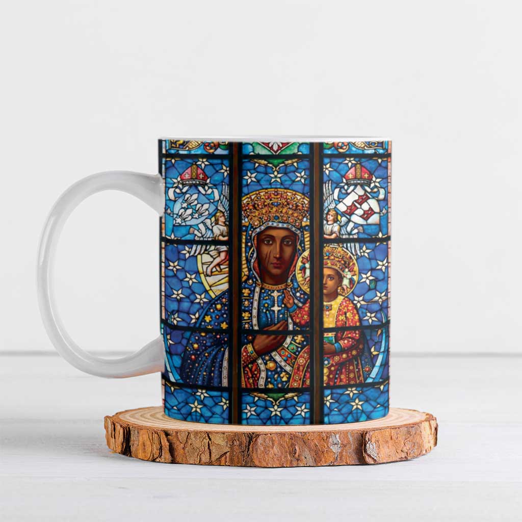 Polish Black Madonna of Czestochowa Ceramic Mug Our Lady of Poland Stained Glass