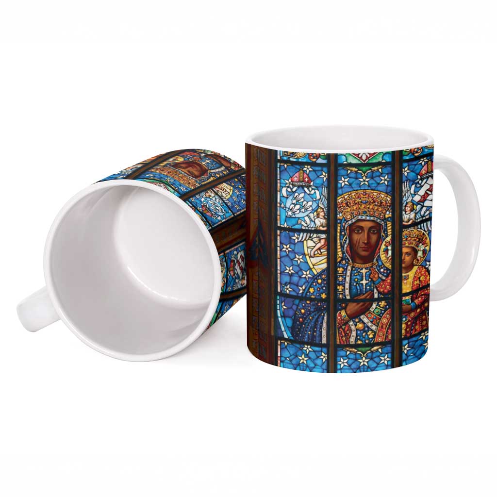 Polish Black Madonna of Czestochowa Ceramic Mug Our Lady of Poland Stained Glass