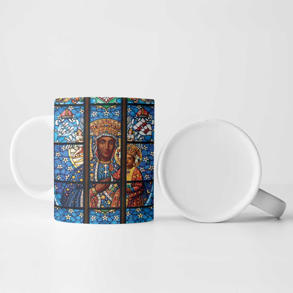 Polish Black Madonna of Czestochowa Ceramic Mug Our Lady of Poland Stained Glass