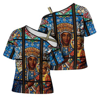 Polish Black Madonna of Czestochowa Cross Shoulder Shirt Our Lady of Poland Stained Glass