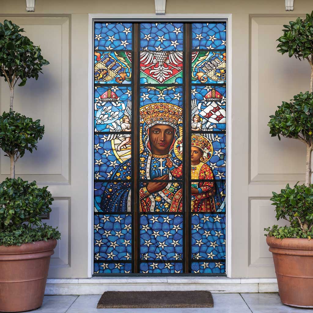 Polish Black Madonna of Czestochowa Door Cover Our Lady of Poland Stained Glass