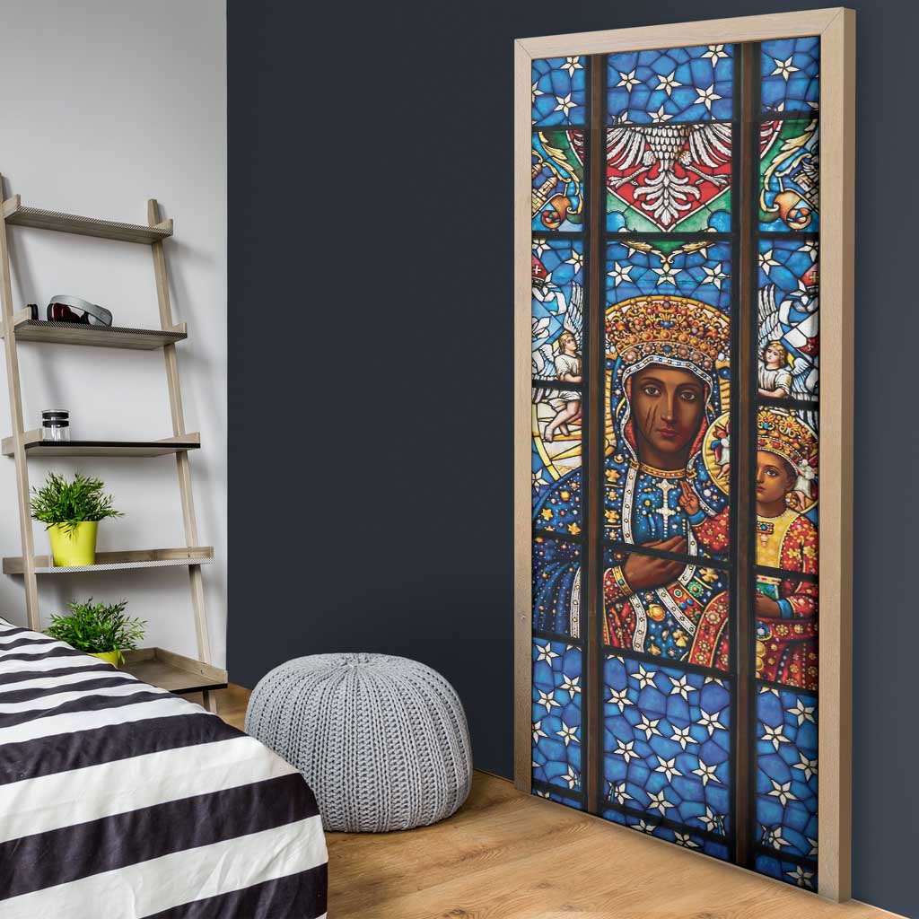 Polish Black Madonna of Czestochowa Door Cover Our Lady of Poland Stained Glass