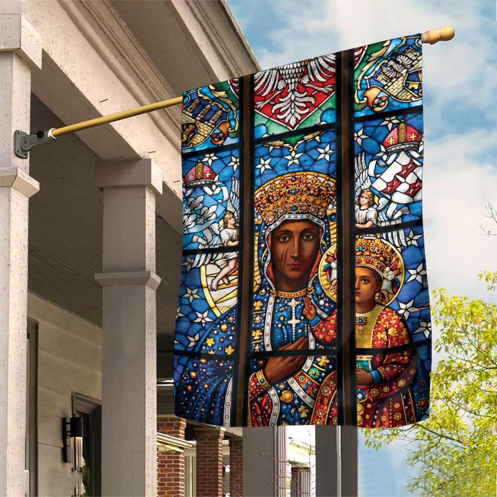 Polish Black Madonna of Czestochowa Garden Flag Our Lady of Poland Stained Glass