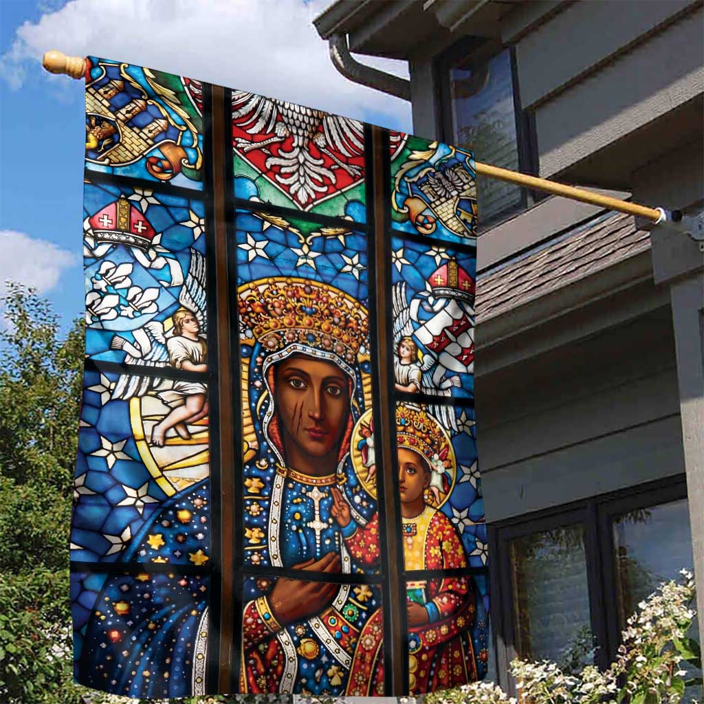 Polish Black Madonna of Czestochowa Garden Flag Our Lady of Poland Stained Glass